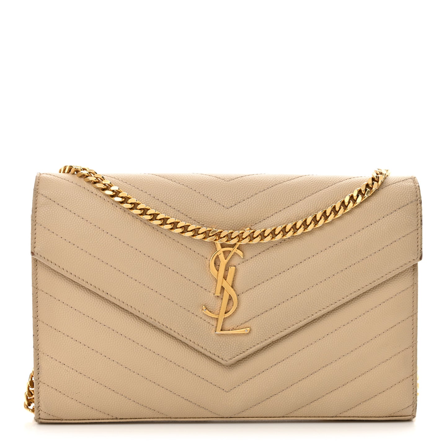 Grain De Poudre Matelasse Chevron Monogram Chain Wallet Deep Beige