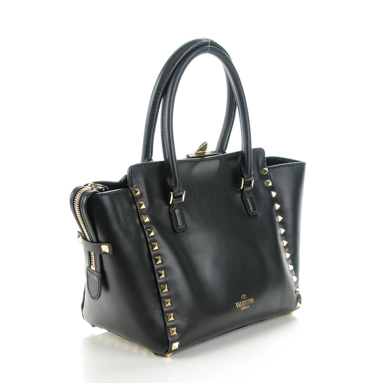 Valentino Garavani Vitello Small Rockstud Double Handle Tote Black 3 of 7