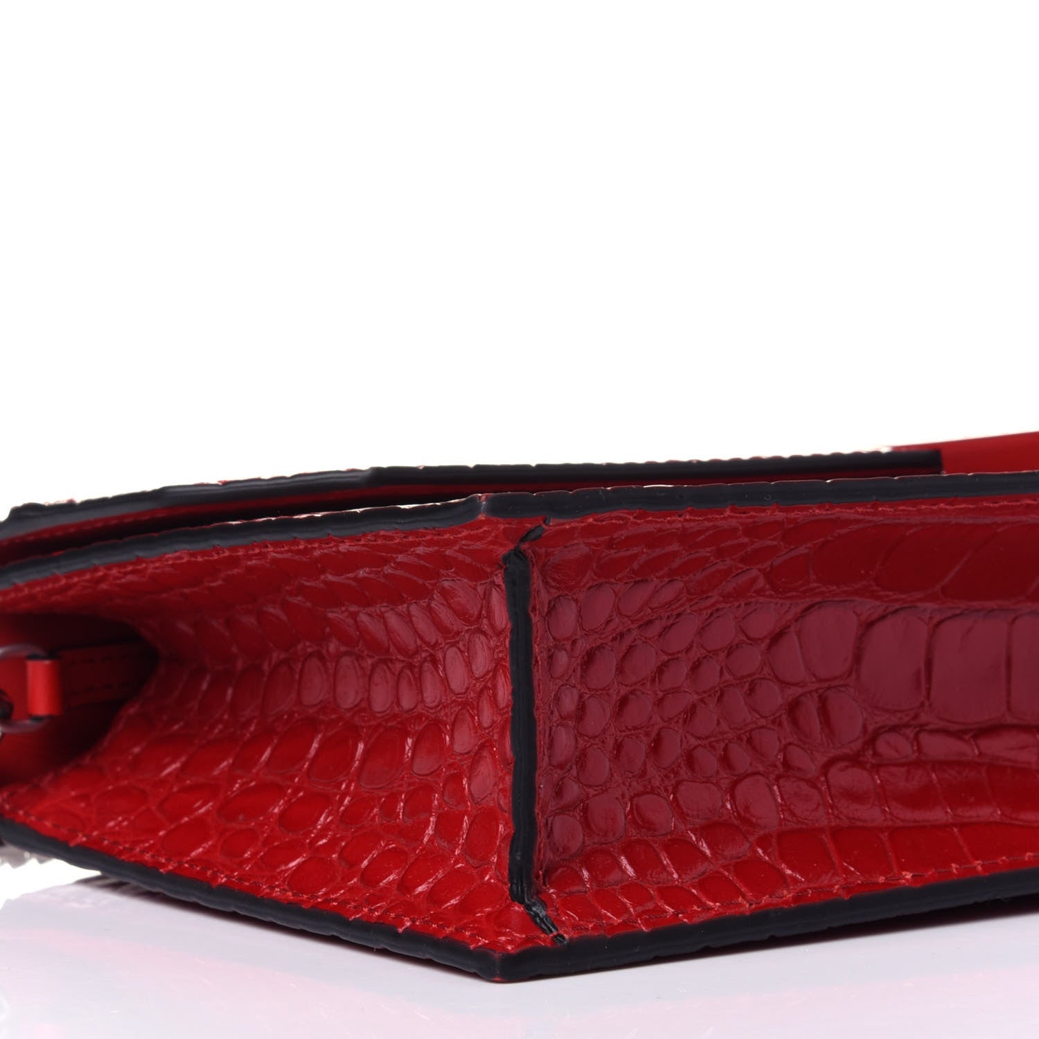 Christian Louboutin Calfskin Alligator Embossed Elisa Baguette Red 6 of 9