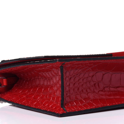 Christian Louboutin Calfskin Alligator Embossed Elisa Baguette Red 6 of 9
