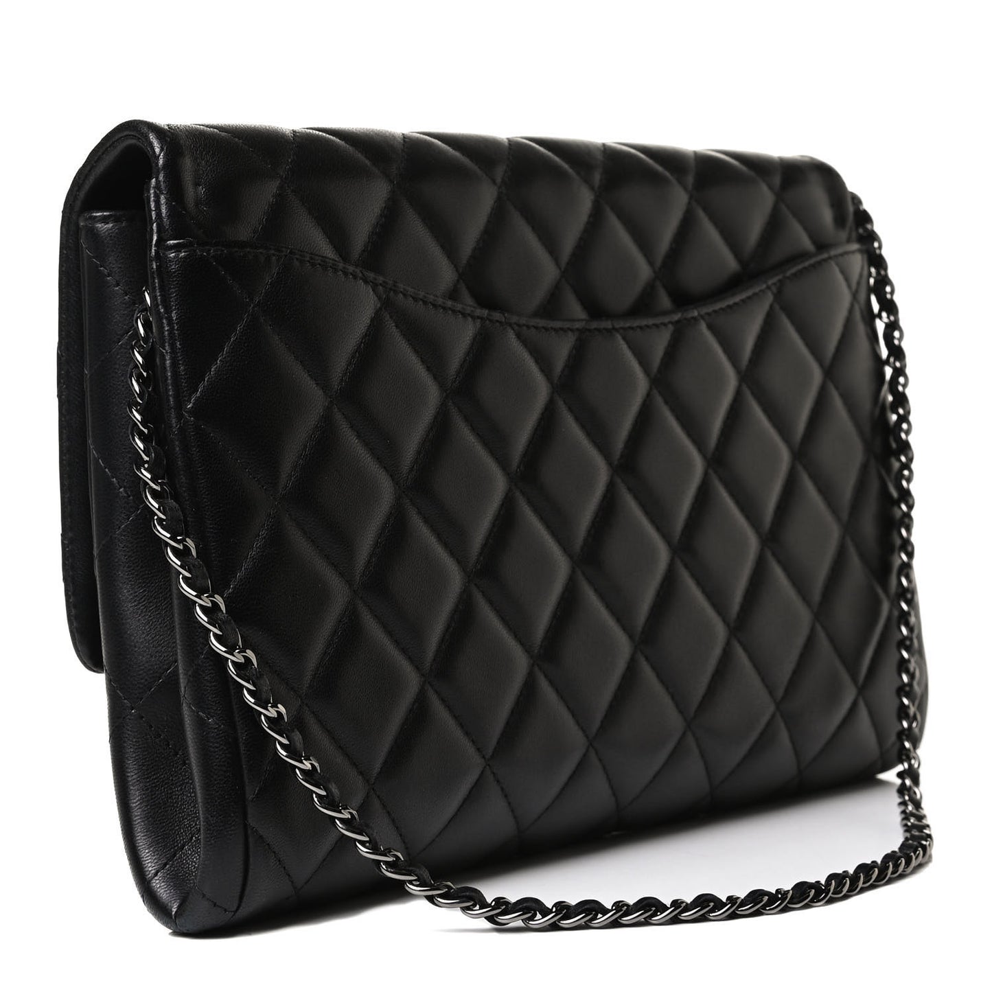Lambskin Quilted Clutch With Chain Flap Black