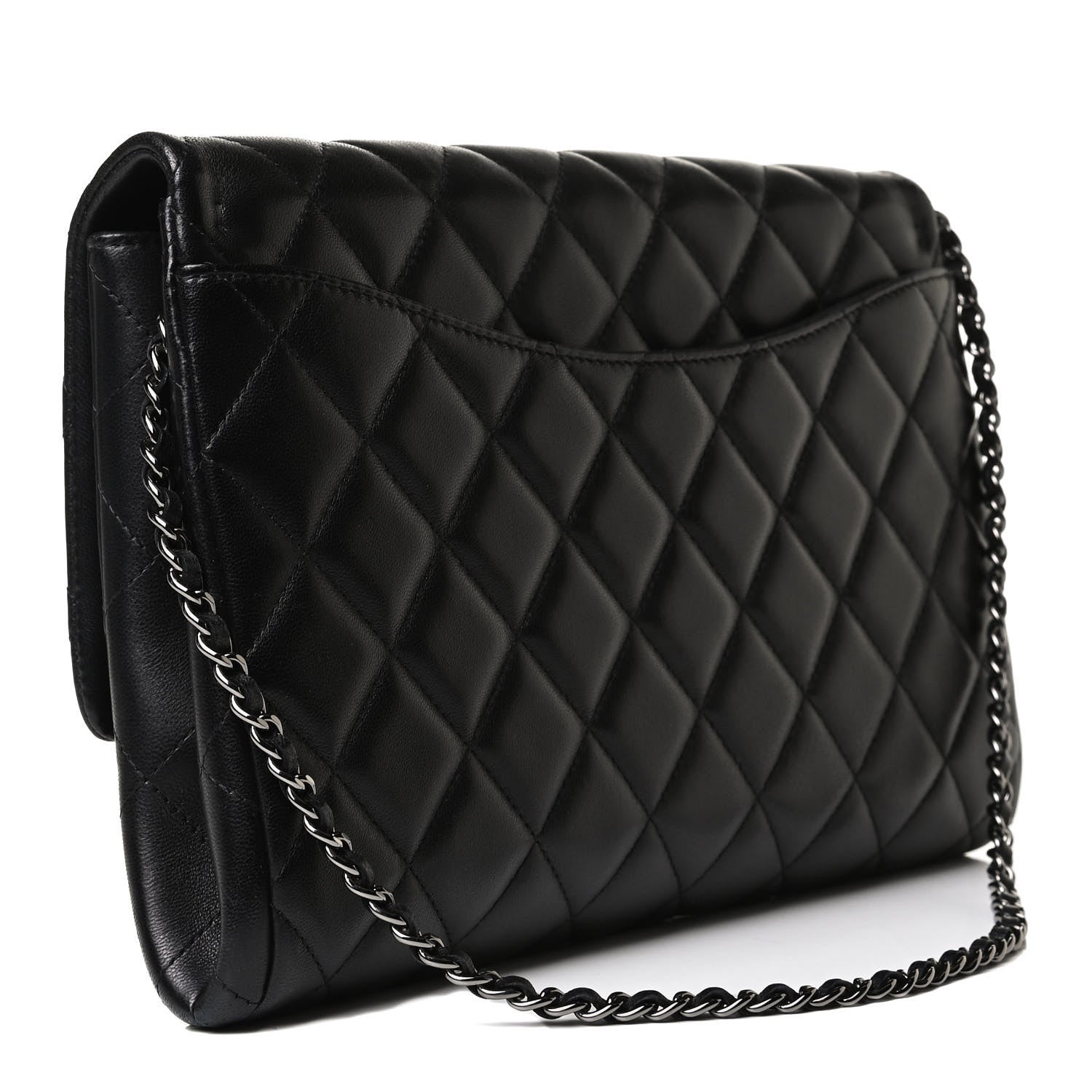 Chanel Lambskin Quilted Clutch With Chain Flap Black 3 of 13