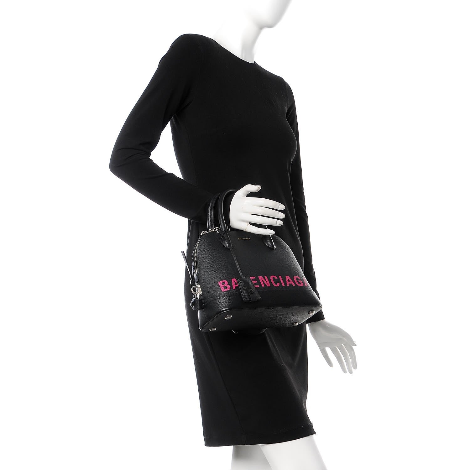 Balenciaga Signature Grained Calfskin Logo S Ville Top Handle Bag Black Rose Shocking 2 of 9