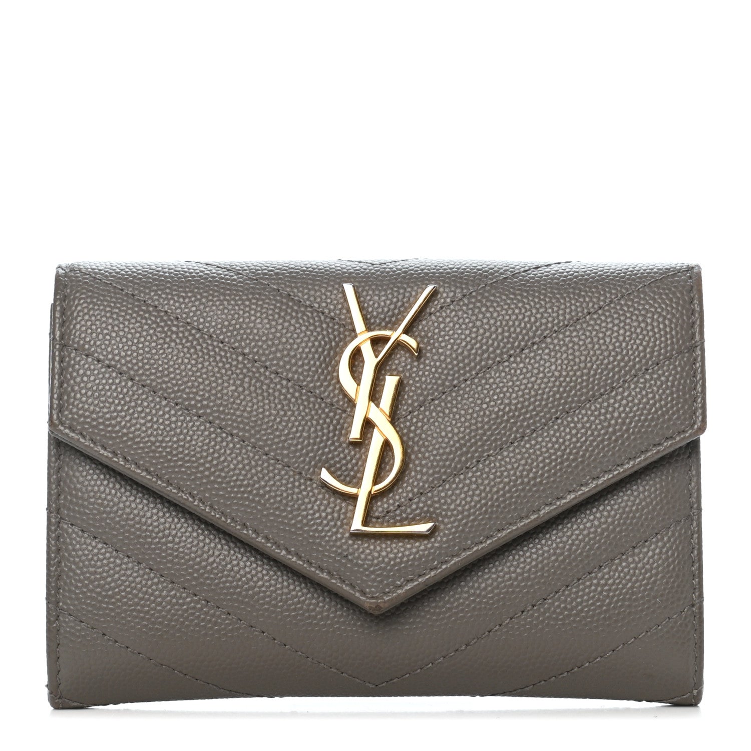 Saint Laurent Grain De Poudre Matelasse Chevron Small Monogram Envelope Wallet Fog 1 of 8