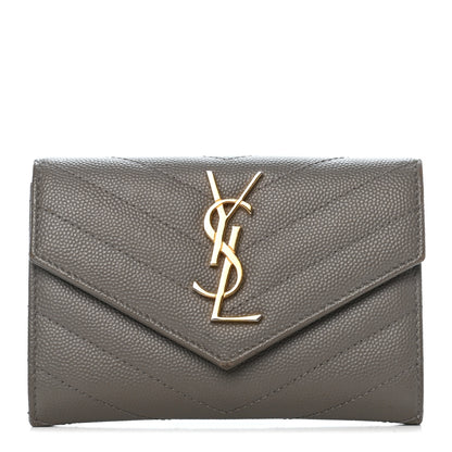 Saint Laurent Grain De Poudre Matelasse Chevron Small Monogram Envelope Wallet Fog 1 of 8