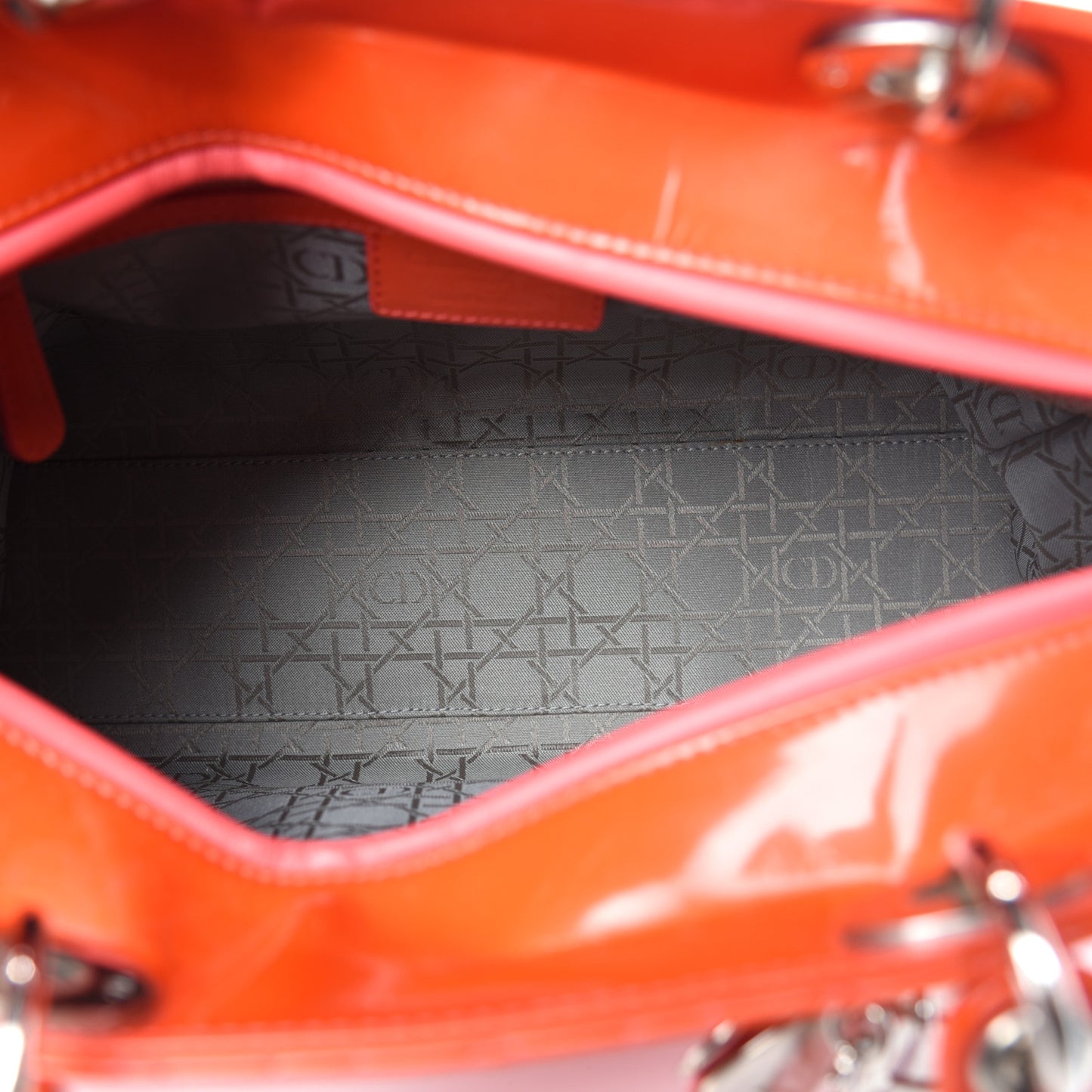 Patent Cannage Large Lady Dior Orange