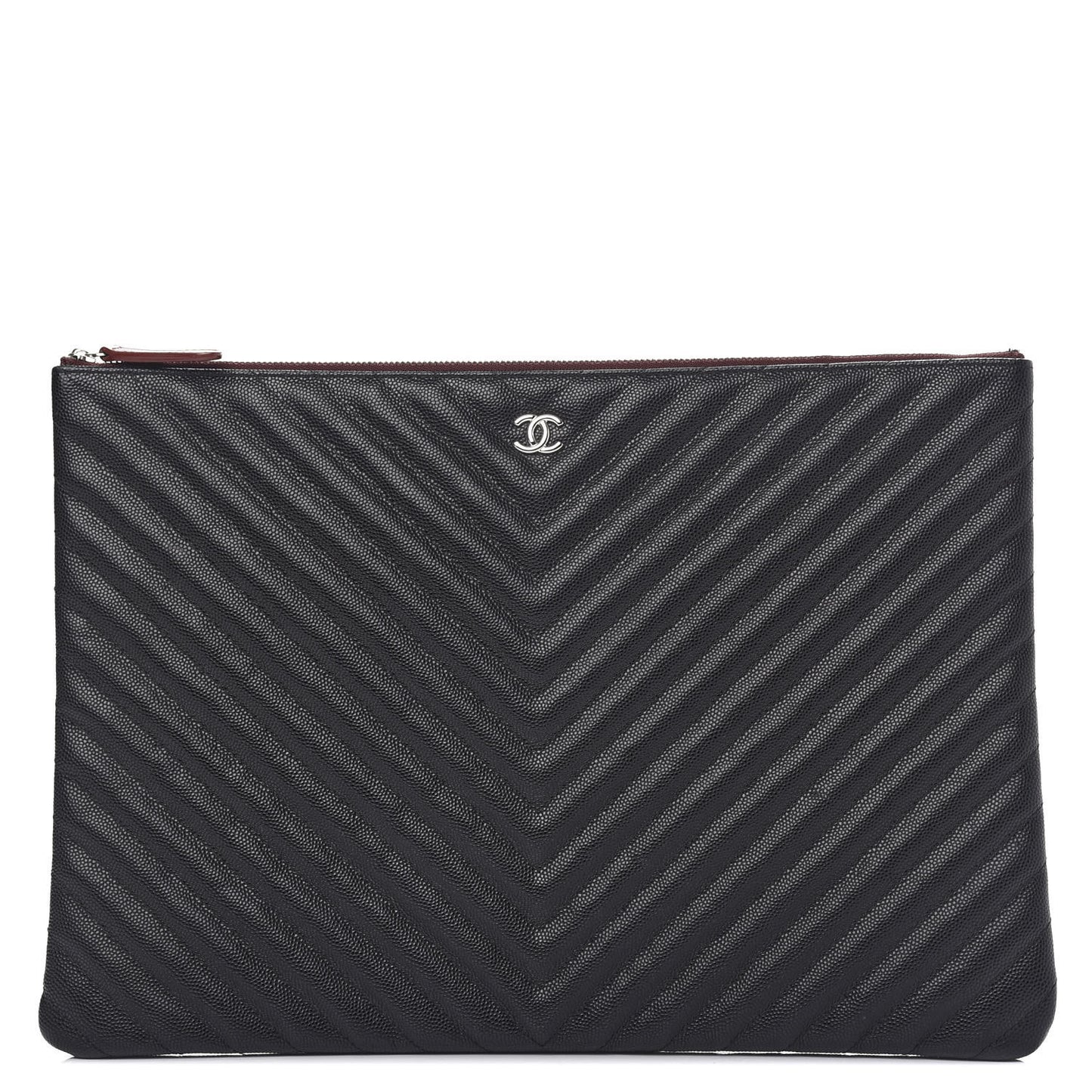 Caviar Chevron Quilted Large Cosmetic Case Black