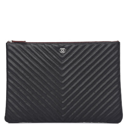 Chanel Caviar Chevron Quilted Large Cosmetic Case Black 1 of 7