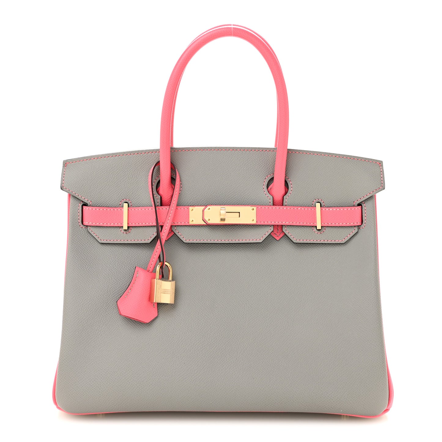 Epsom Horseshoe Birkin 30 Gris Mouette Rose Azalee