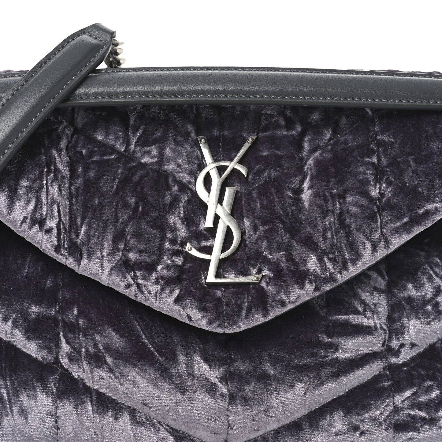 Crushed Velvet Quilted Small Loulou Puffer Monogram Chain Satchel Iron Grey