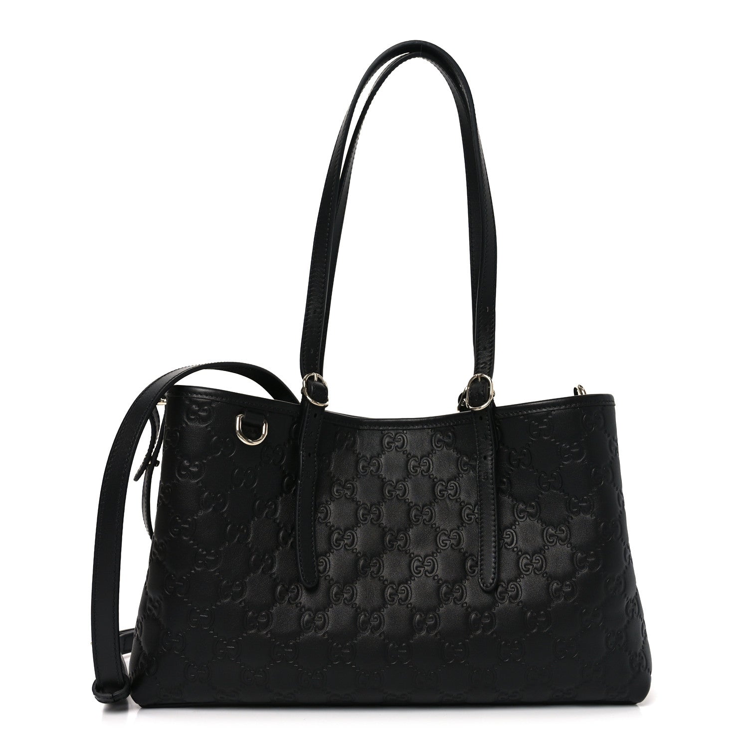 Gucci Calfskin GG Monogram Emblem Medium Tote Bag Black 1 of 9