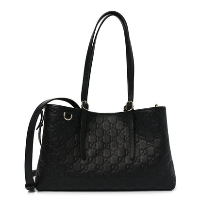 Gucci Calfskin GG Monogram Emblem Medium Tote Bag Black 1 of 9