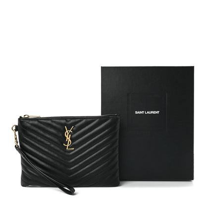 Saint Laurent Calfskin Matelasse Chevron Monogram A5 Wristlet Black 11 of 11