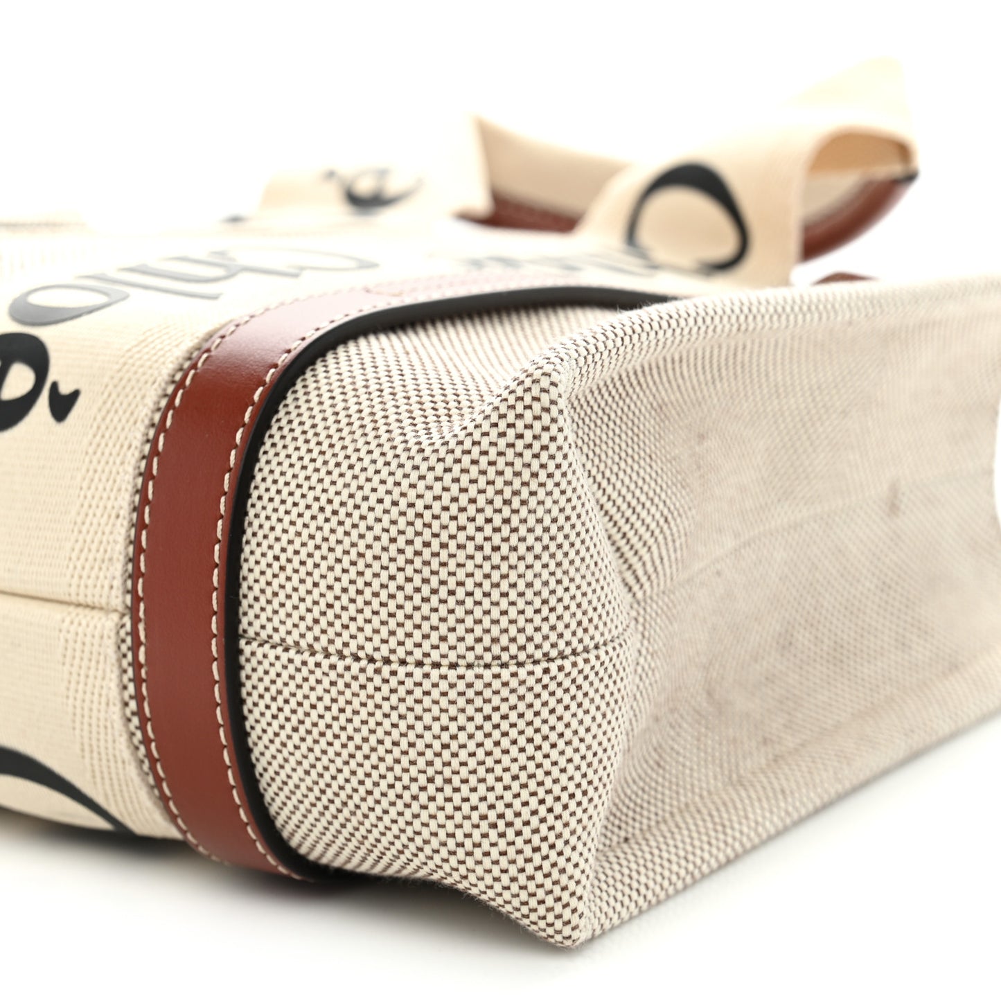 Cotton Calfskin Small Woody Ribbon Tote With Strap White Brown