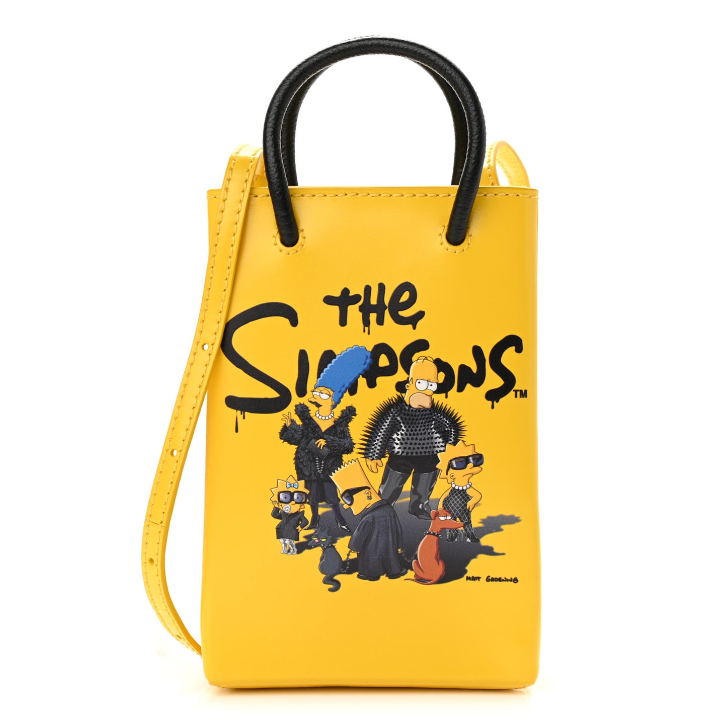 X THE SIMPSONS Smooth Calfskin Logo Shopping Phone Holder Bag Bumblebee Yellow
