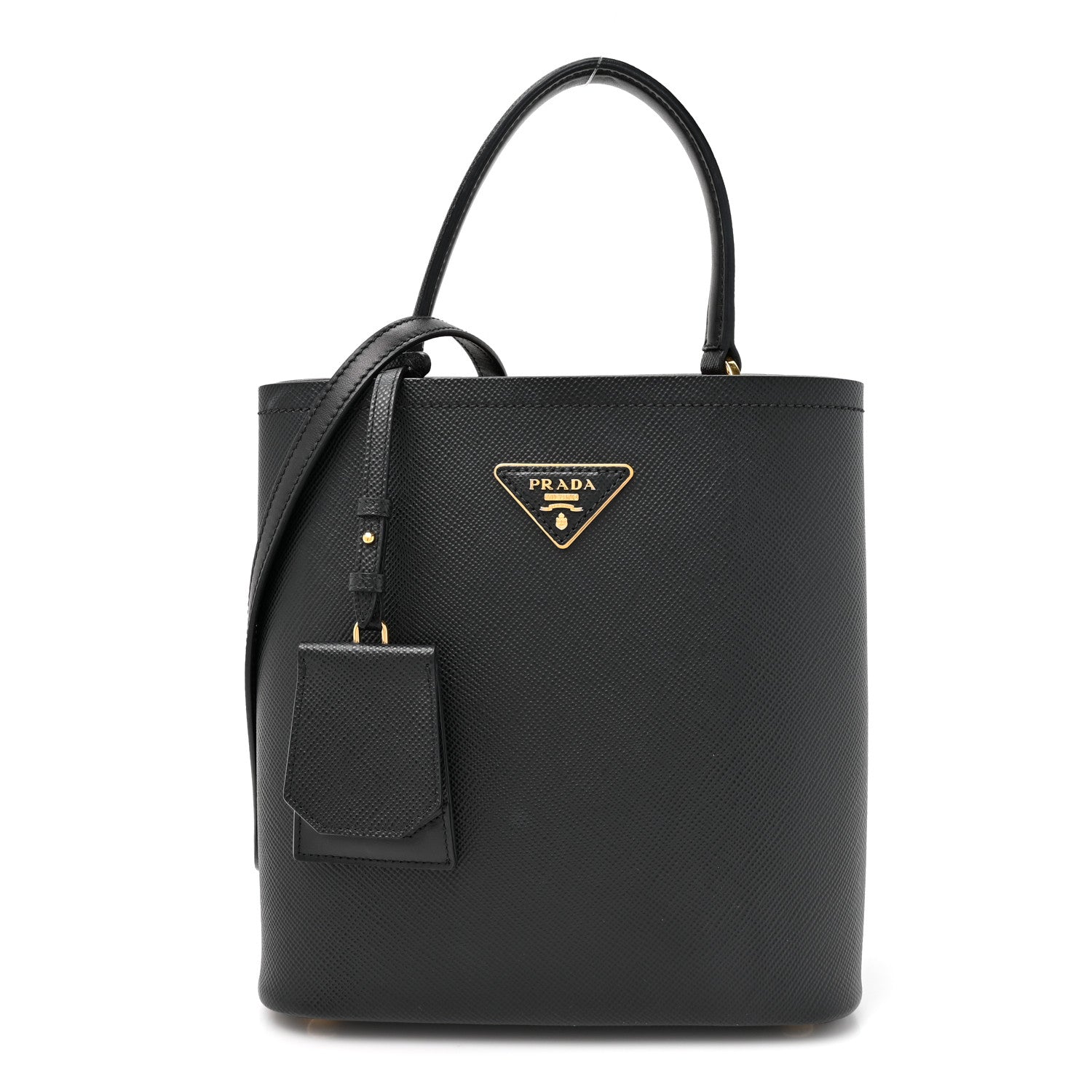 Prada Saffiano Cuir Medium Panier Bucket Bag Black Fuoco 1 of 12