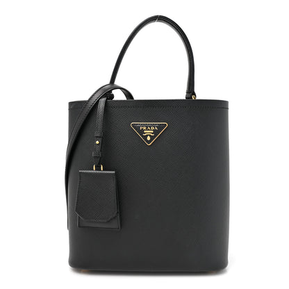 Prada Saffiano Cuir Medium Panier Bucket Bag Black Fuoco 1 of 12