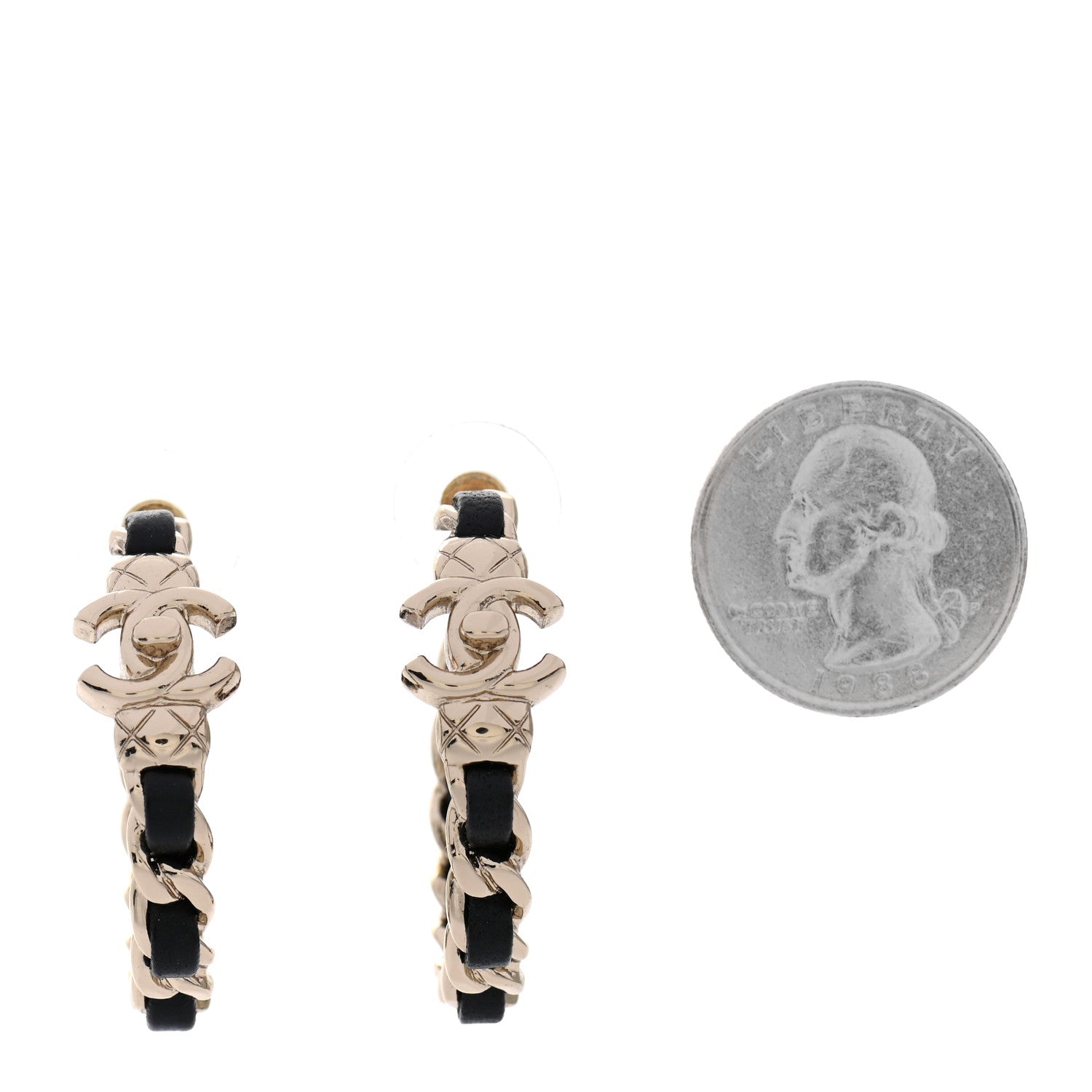 Chanel Metal Lambskin Quilted CC Turnlock Chain Hoop Earrings Gold Black 2 of 4