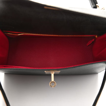 Hermes Epsom Horseshoe Kelly Sellier 28 Black Rose Extreme 5 of 11