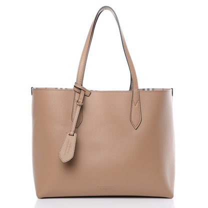 Burberry Grainy Calfskin Haymarket Check Medium Reversible Tote Camel 3 of 15