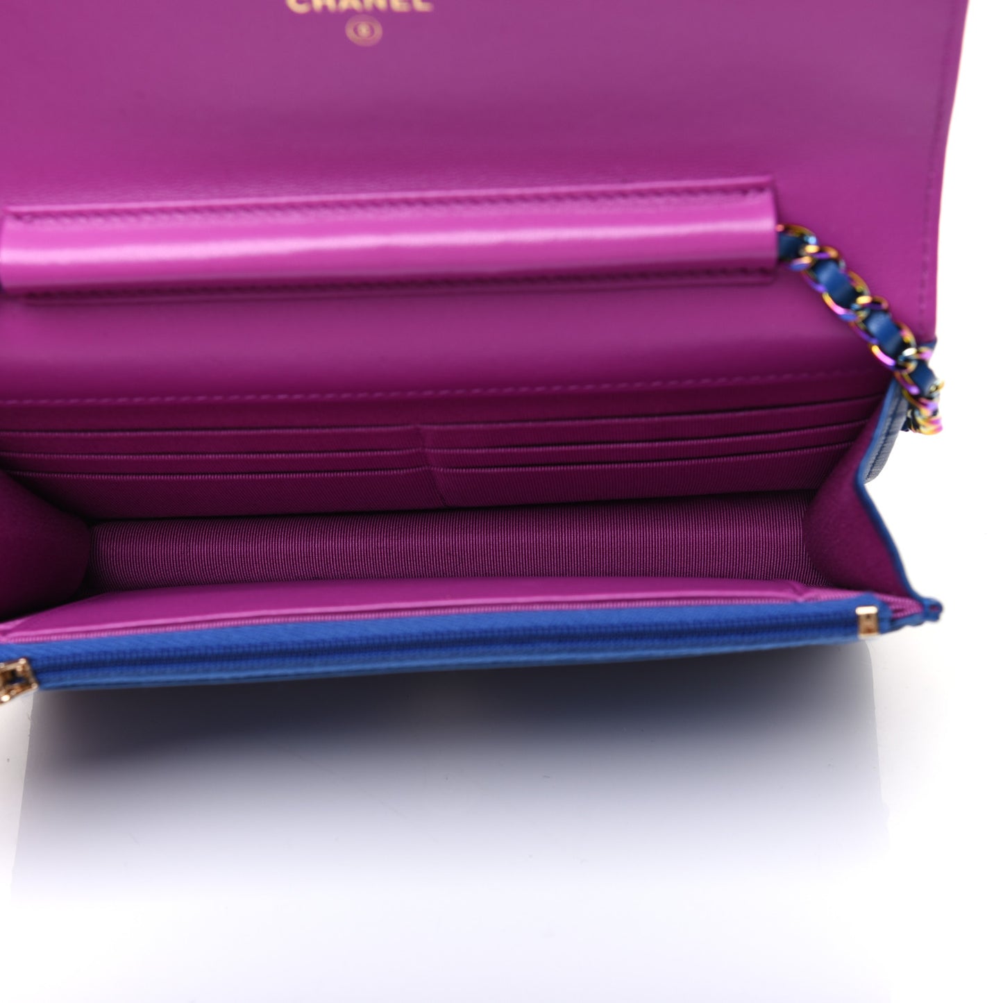 Lambskin Quilted Wallet On Chain WOC Dark Blue Pink