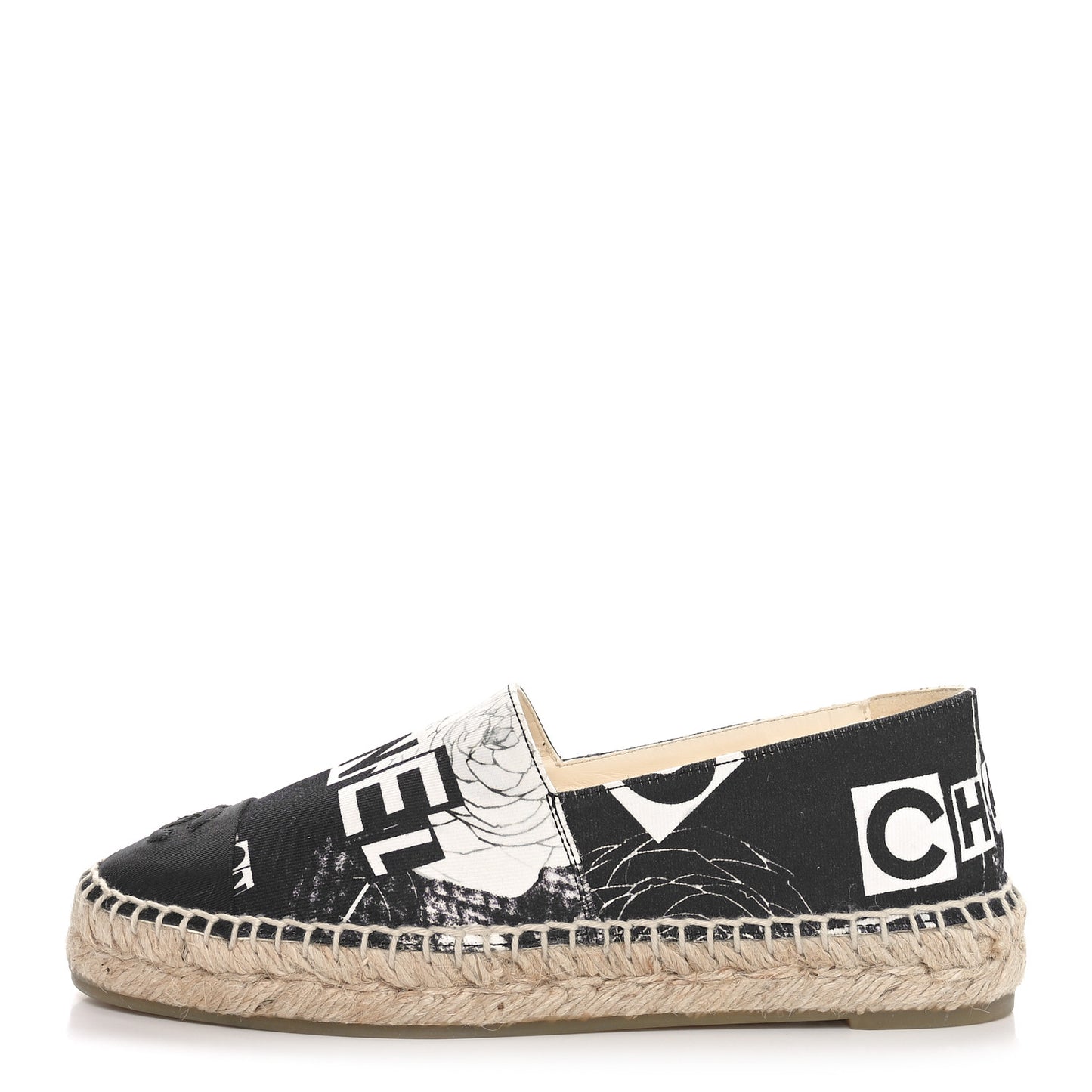Printed Canvas Grosgrain 31 Rue Cambon Espadrilles 36 Black White