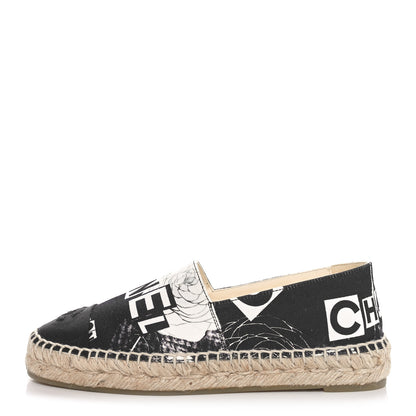 Chanel Printed Canvas Grosgrain 31 Rue Cambon Espadrilles 36 Black White 1 of 9