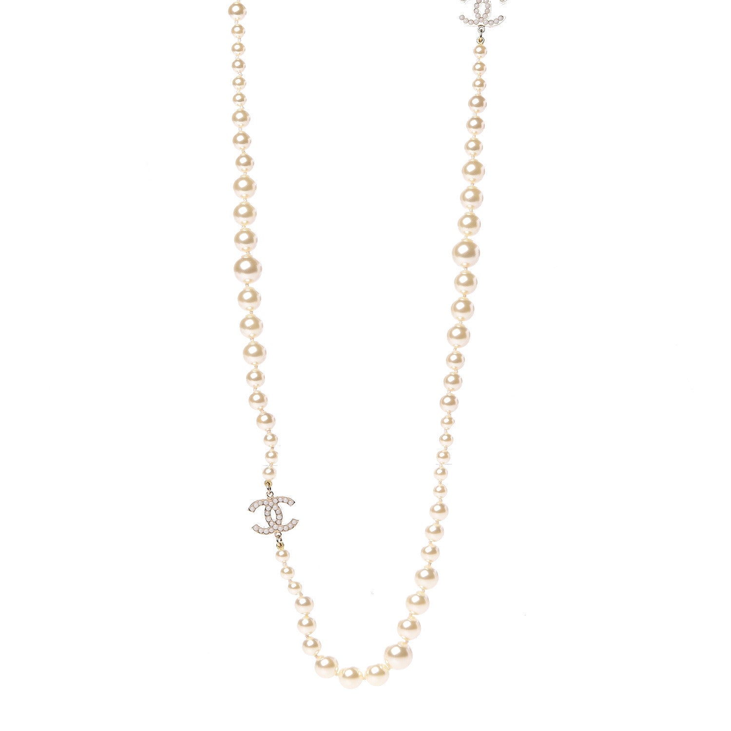 Chanel Graduated Pearl CC Long Necklace Light Gold 1 of 7