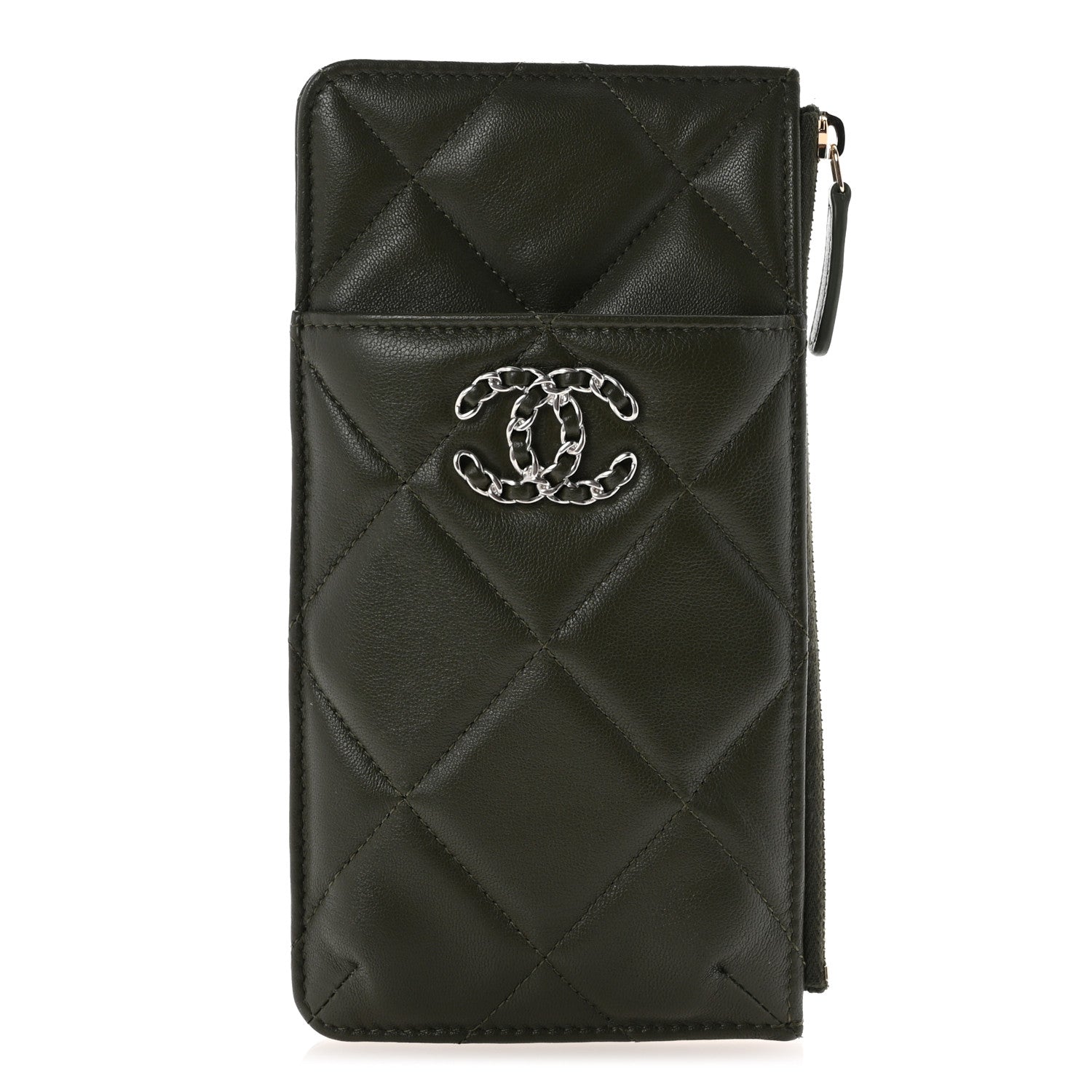 Chanel Lambskin Quilted Chanel 19 Phone and Card Holder Khaki 1 of 8
