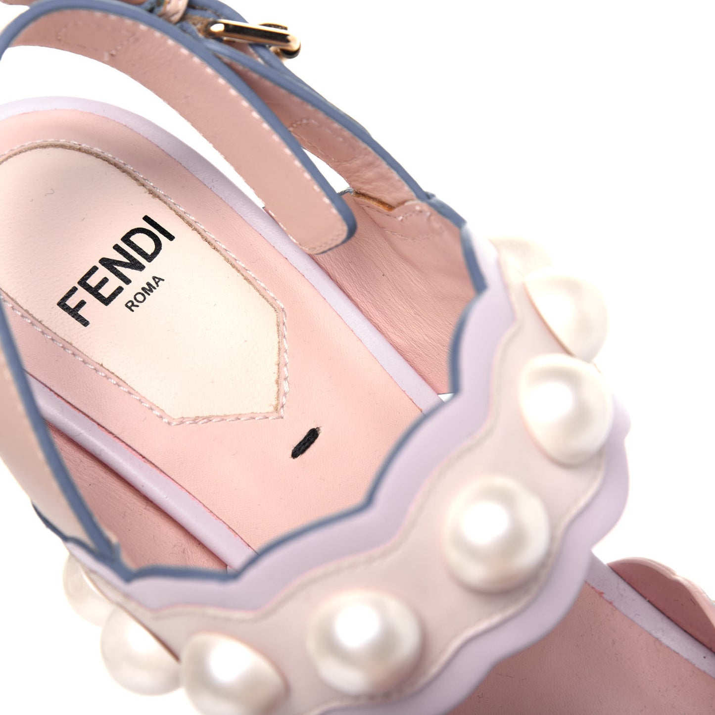 Calfskin Scalloped Pearl Studded Flower Embellished Platform Sandals 35 Beige Multicolor