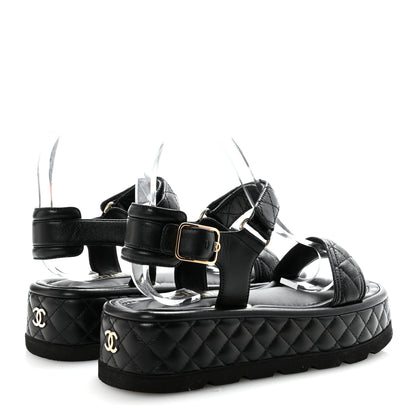 Chanel Lambskin Quilted Platform Sandals 37 Black 10 of 19