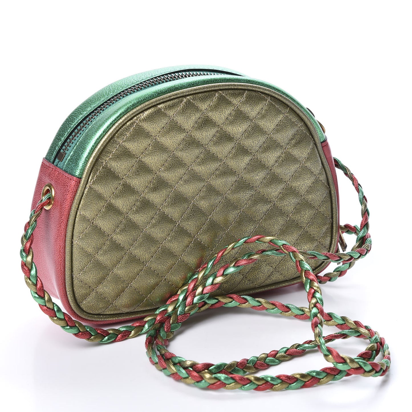 Laminated Nappa Trapuntata Mini Zumi Dome Shoulder Bag Rosso Jasmine Green Rame