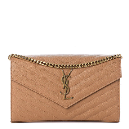 Saint Laurent Grain De Poudre Matelasse Monogram Chain Wallet Cork 1 of 7