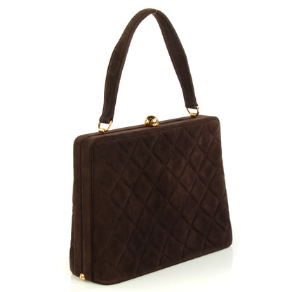Chanel Suede Quilted Kiss Lock Frame Bag Brown 2 of 6