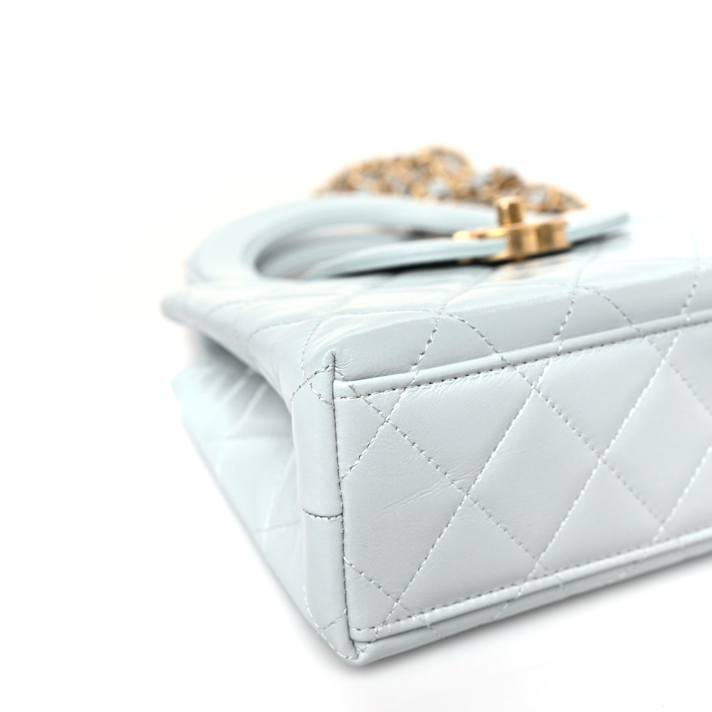 Shiny Aged Calfskin Quilted Nano Kelly Shopper Light Blue