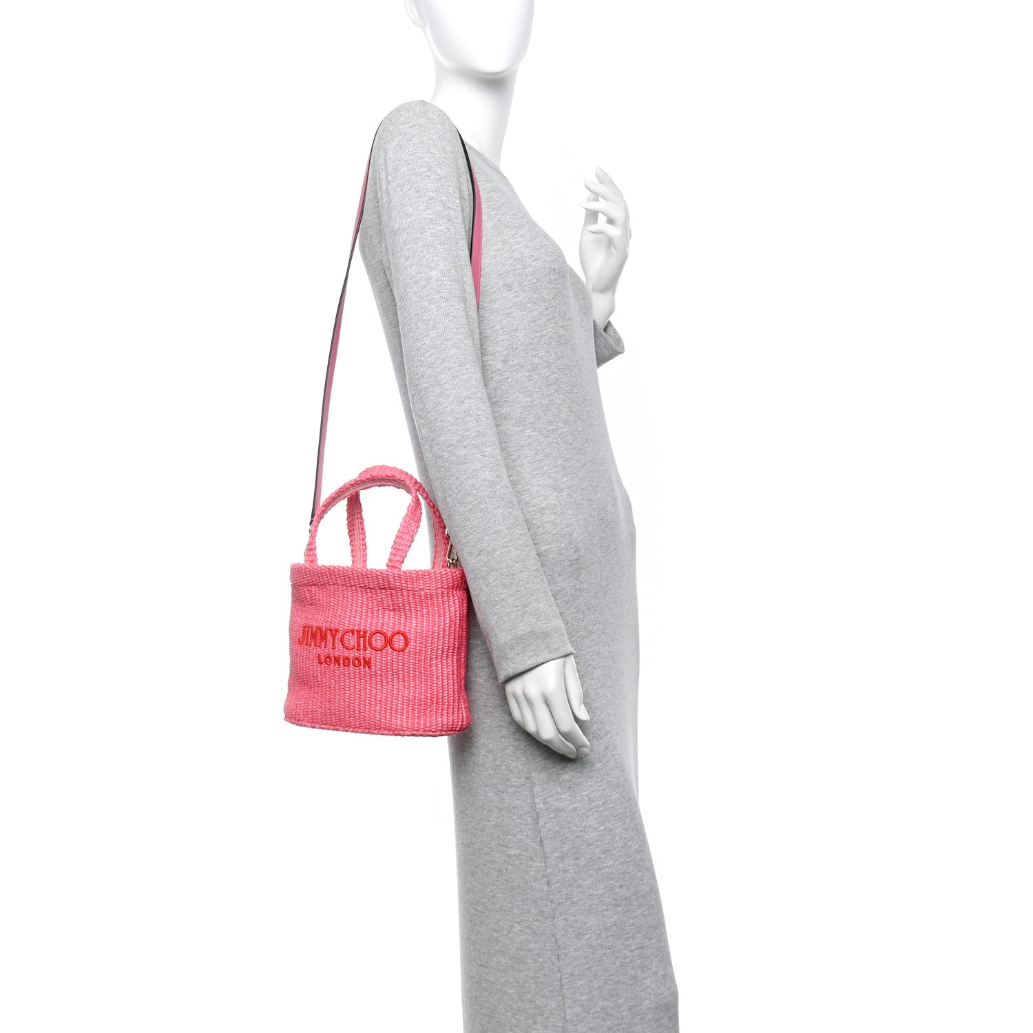 Jimmy Choo Raffia London Mini Logo Beach Tote Pink 1797700