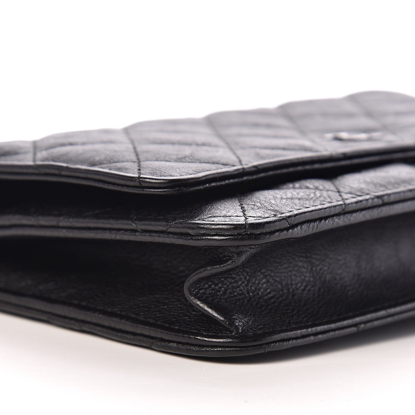 Crumpled Calfskin Quilted Wallet On Chain WOC So Black