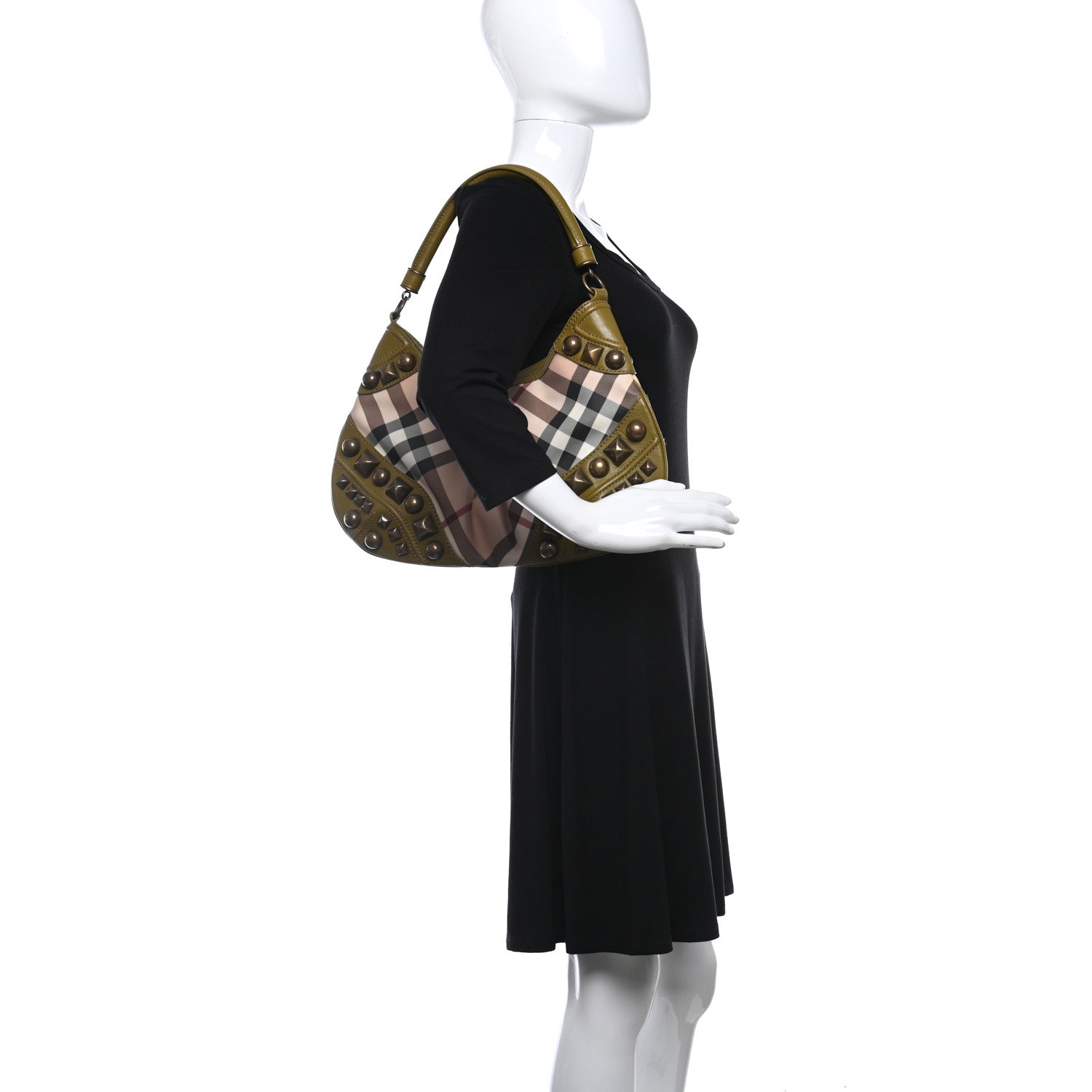 Burberry Nova Check Mega Stud Medium Alverton Hobo Green 2 of 9