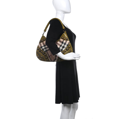 Burberry Nova Check Mega Stud Medium Alverton Hobo Green 2 of 9