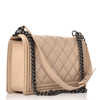 Chanel Calfskin Double Stitch New Medium Boy Flap Beige 3 of 9
