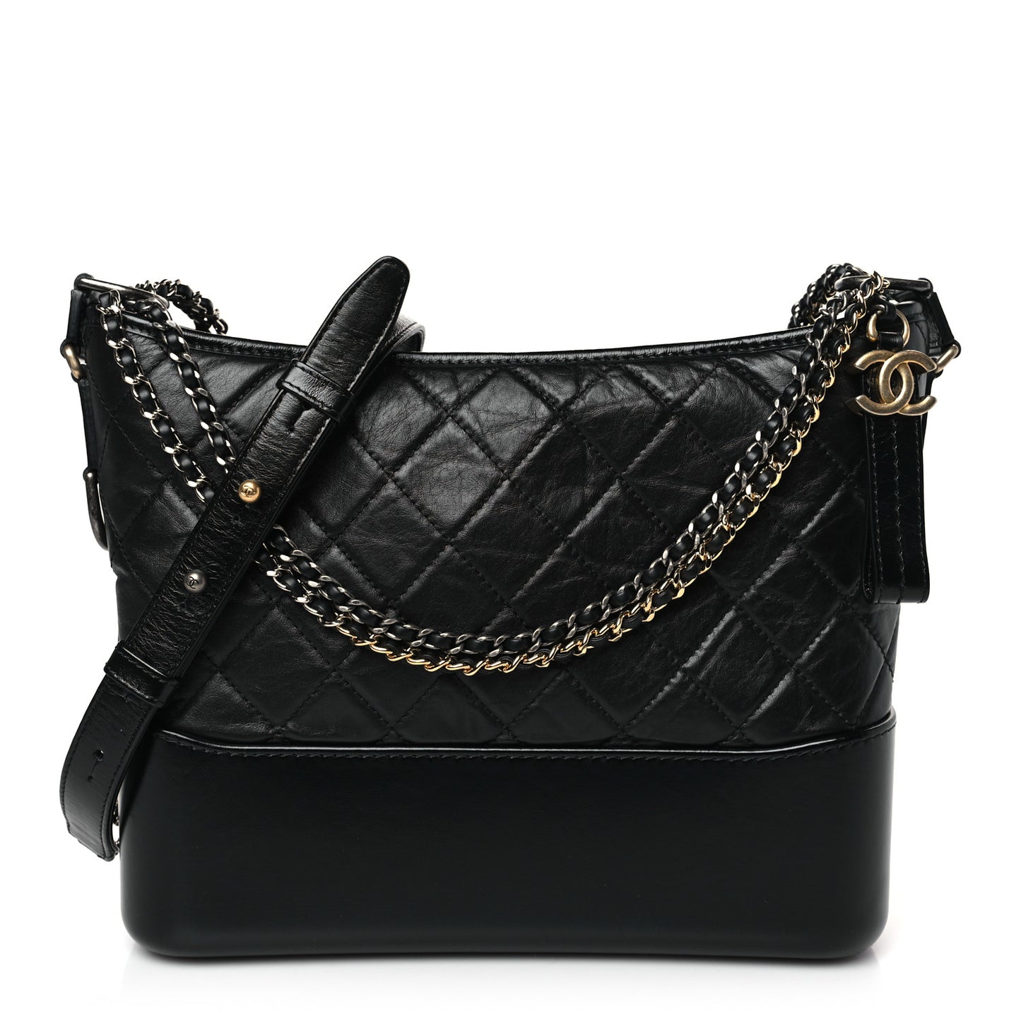 Aged Calfskin Quilted Medium Gabrielle Hobo Black