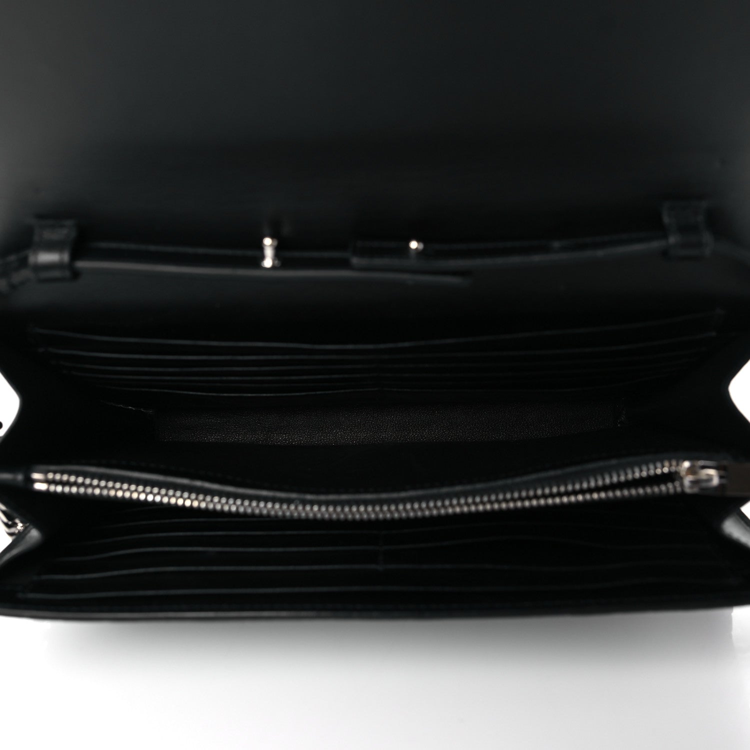 Saint Laurent Calfskin Crocodile Embossed Monogram Chain Wallet Black 5 of 10