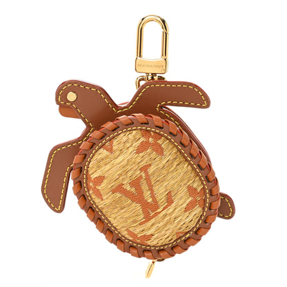Louis Vuitton Raffia Calfskin Monogram LV Turtle Pouch Bag Charm Brown 1 of 4