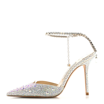Jimmy Choo Satin Crystal Saeda 100 Pumps 38 Ivory 1 of 11