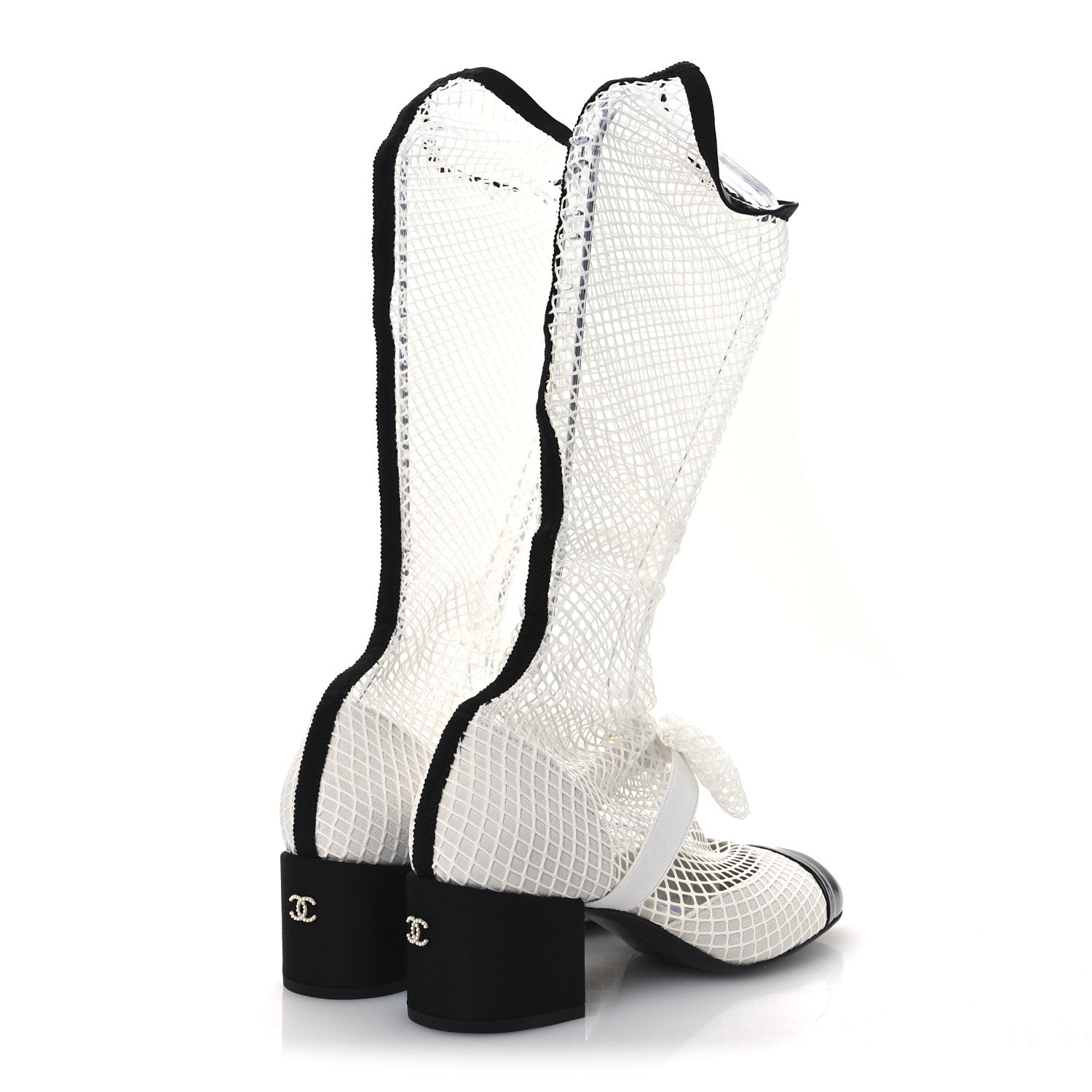 Chanel Mesh Kid Suede Patent Mary Jane Short Boots 39 White Black 5 of 13
