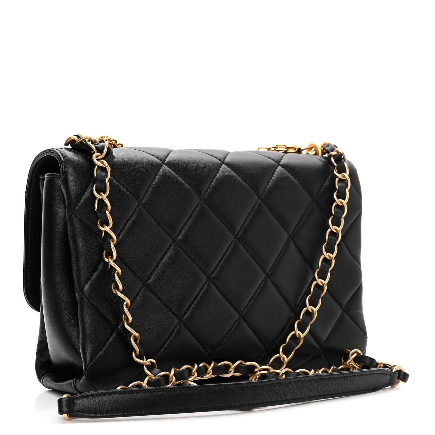 Lambskin Quilted CC Crystal Logo Chain Flap Black
