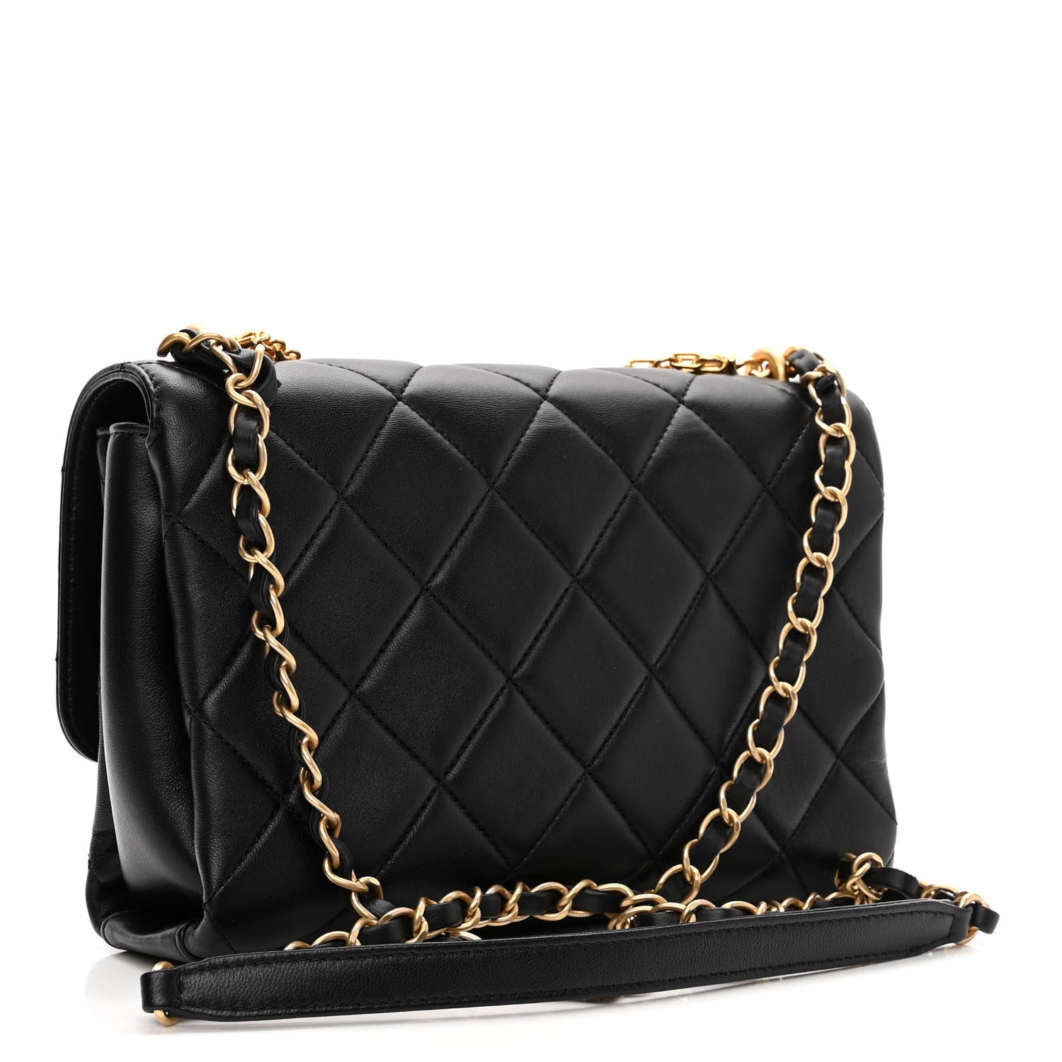 Chanel Lambskin Quilted CC Crystal Logo Chain Flap Black 3 of 12