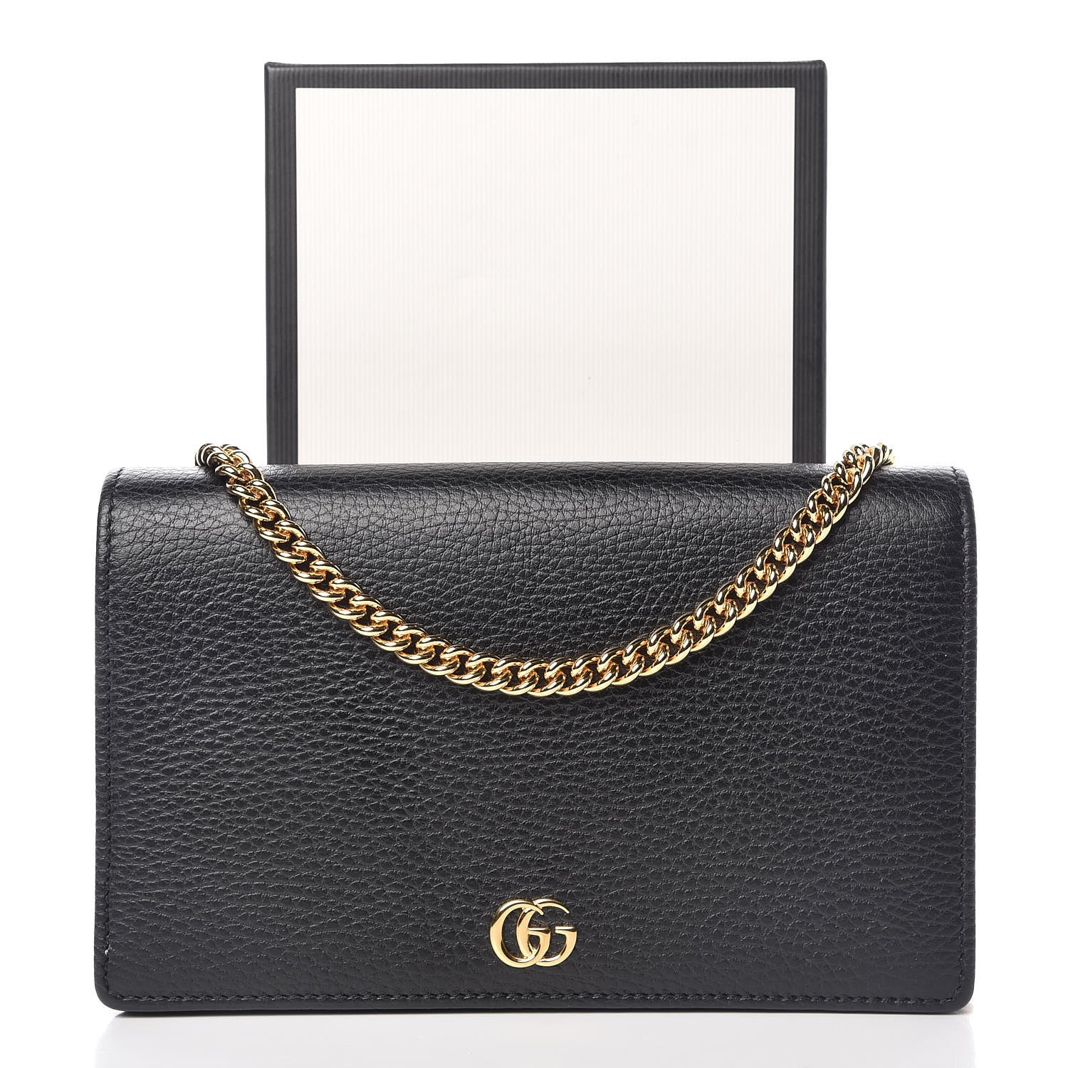 Gucci Dollar Calfskin Mini GG Marmont Chain Wallet Black 9 of 9