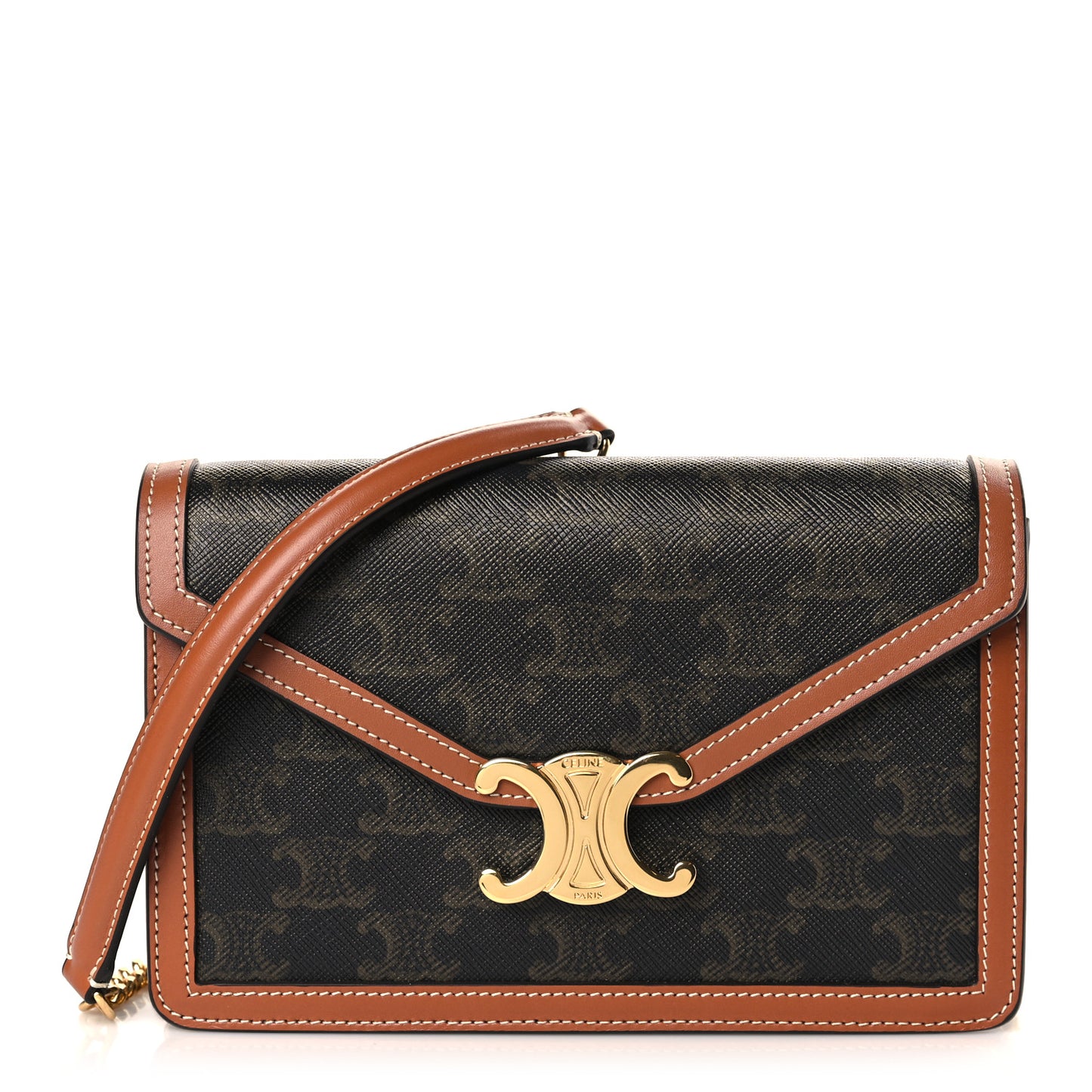 Triomphe Canvas Calfskin Margo Wallet on Chain Tan