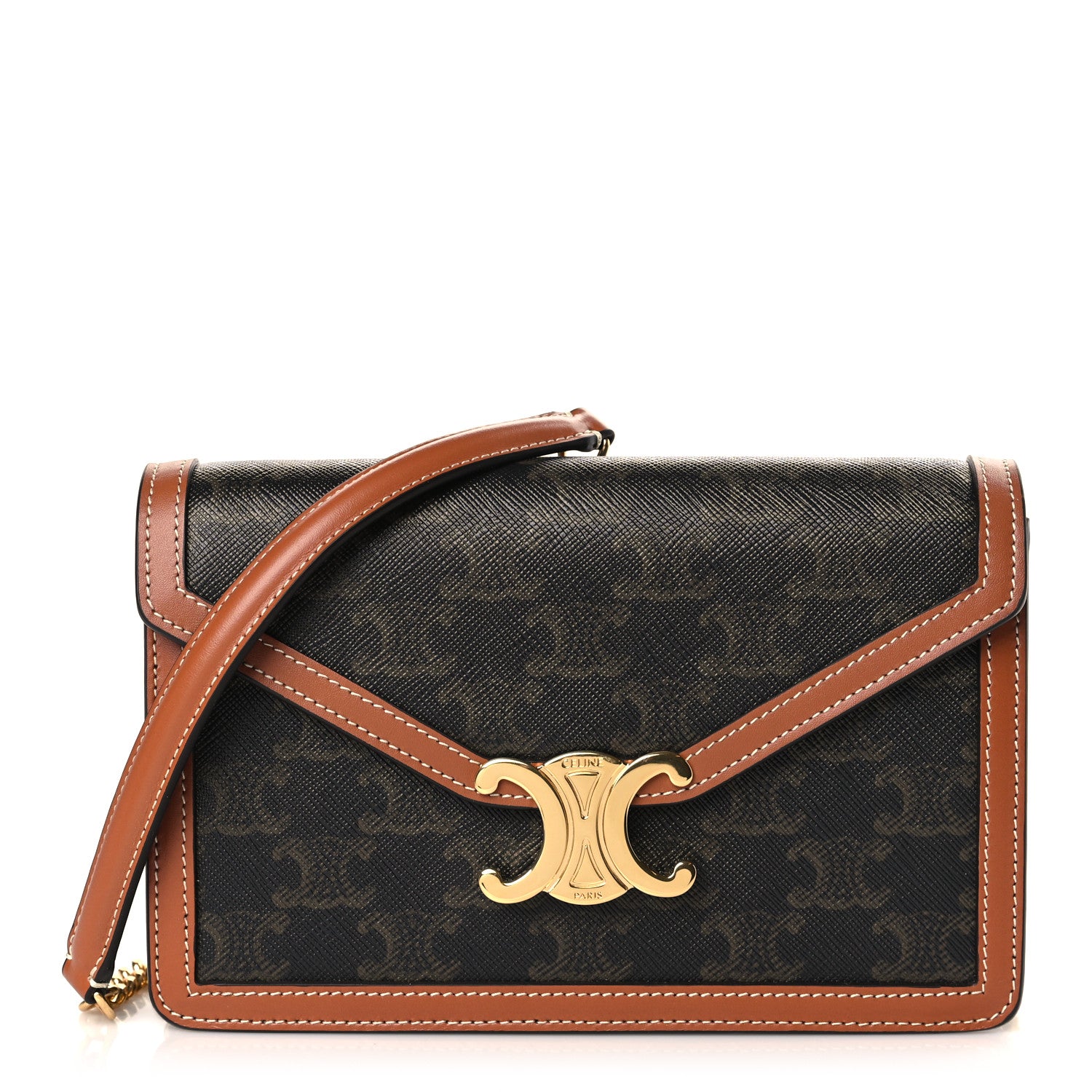Celine Triomphe Canvas Calfskin Margo Wallet on Chain Tan 1 of 9